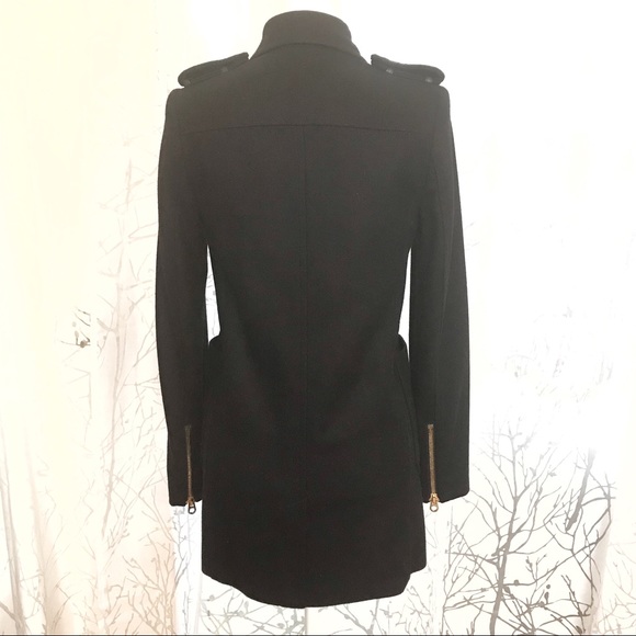 Juicy Couture black wool leather gold hardware zipper zip up long peacoat jacket - Picture 4 of 8